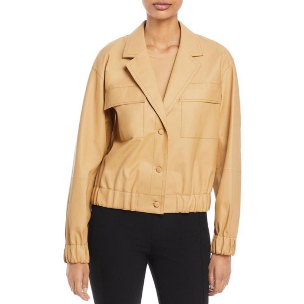 Lafayette 148 New York Womens Leonie Tan Lambskin Leather Jacket